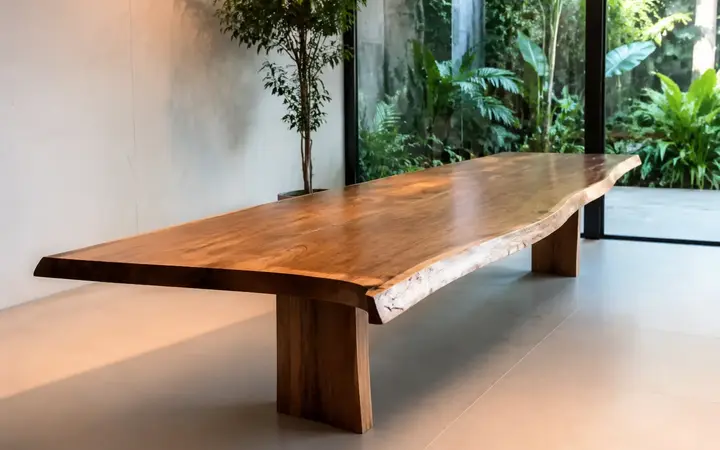 Mesa orgânica de madeira maciça com bordas naturais